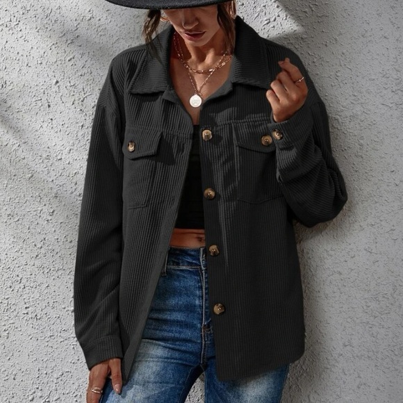 SHEIN Jackets & Blazers - SHEIN Black Corduroy Jacket with Buttons & 2 Flap Pockets